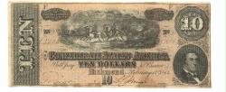 Genuine Confederate $10 Bill with Battle Scene dated 1864