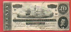 Genuine Confederate $20 Bill Showing Capital Building dated 1864
