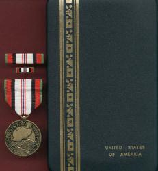 US Afghanistan Campaign medal with ribbon bar and lapel pin in case