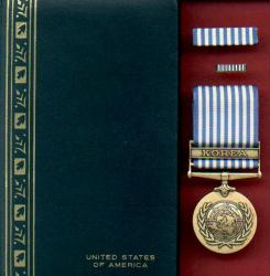 United Nations Korean Service Military Award Medal in Case with ribbon bar and lapel pin