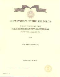 Air Force Achievement Certificate